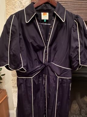 Farm Rio Black dress white piping